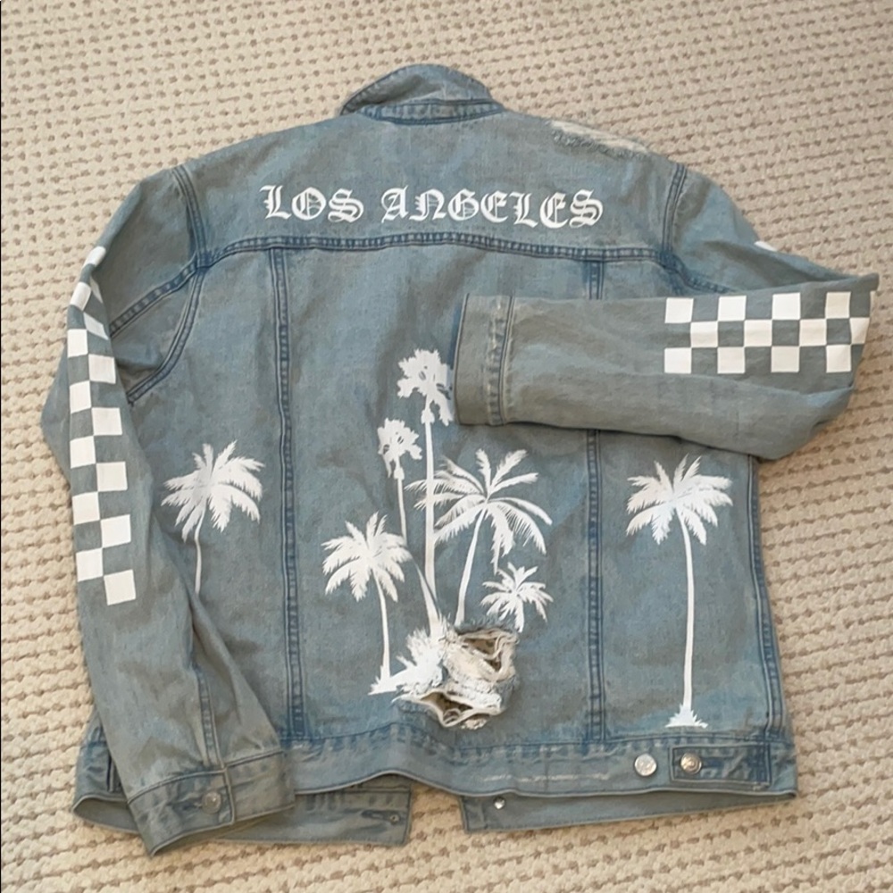 Pac Sun Los Angeles California Custom Jean Jacket Hand Painted From Coachella